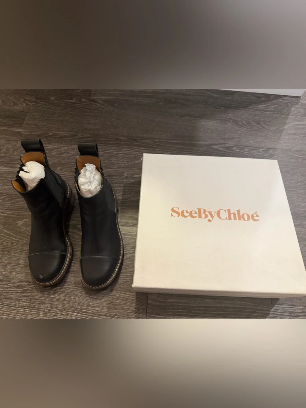 SeebyChloe Black Leather Women's Chelsea Ankle Boots